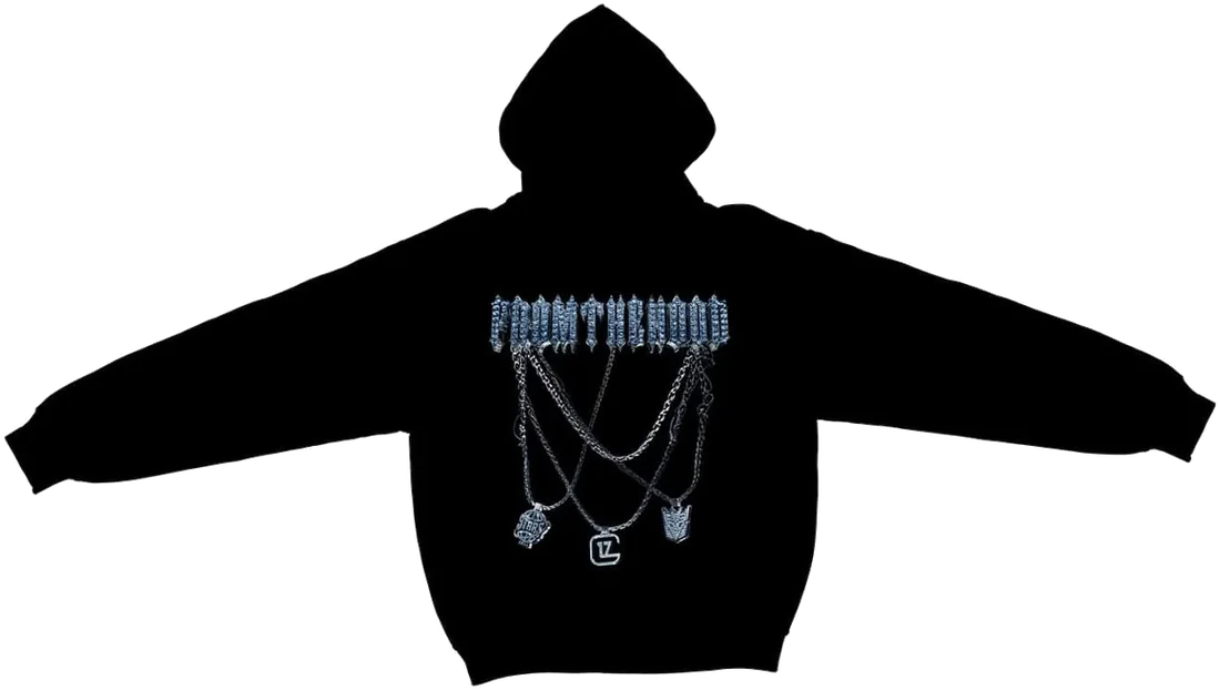Polerón From The Hood, cara A: nombre en strass con cadenas
